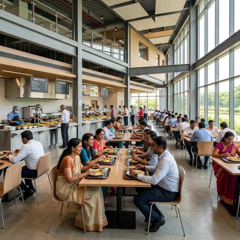 Daily industrial lunch cafeteria line